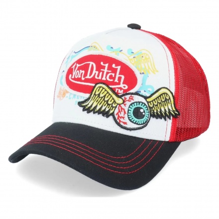 Caps - Von Dutch Oval Patch Flying Eye Trucker (rød/hvit/svart)