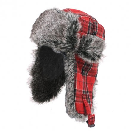 Pelslue- Trapper Hat Plaid with Faux Fur (Rød)
