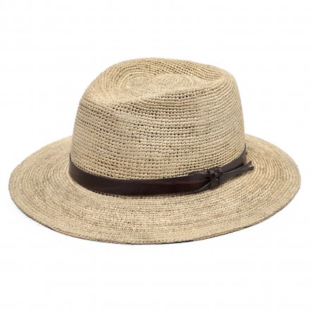 Stråhatt - Gårda Funchal Raffia Fedora (lys natur/mørk brun)