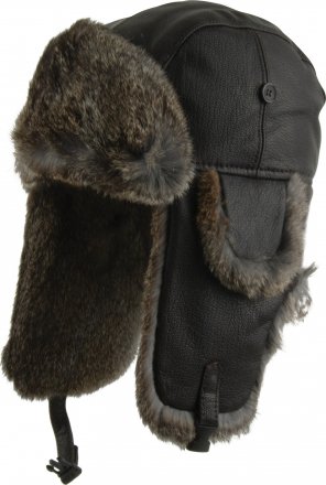 Beanies - MJM Trapper Hat Leather with Rabbit Fur (Brun)
