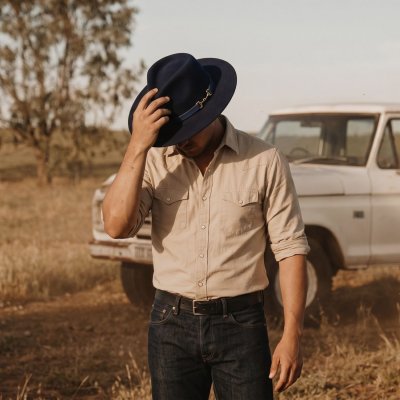 Hatter - Gårda Braga Wool felt Fedora (marineblå)