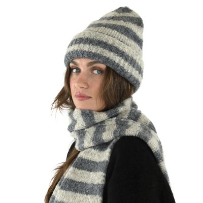 Beanies - Gårda Lech Striped Wool Mix Beanie (beige/grå)