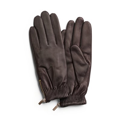 Hansker - HK Women's glove Gold side zip Lambskin, Wool blend lining (brun)