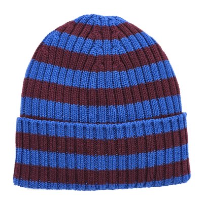 Beanies - Gårda Davos Striped Merino Wool Beanie (burgunder/blå)
