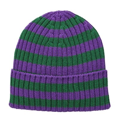 Beanies - Gårda Davos Striped Merino Wool Beanie (grønn/lilla)