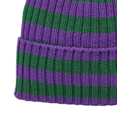 Beanies - Gårda Davos Striped Merino Wool Beanie (grønn/lilla)