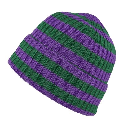 Beanies - Gårda Davos Striped Merino Wool Beanie (grønn/lilla)