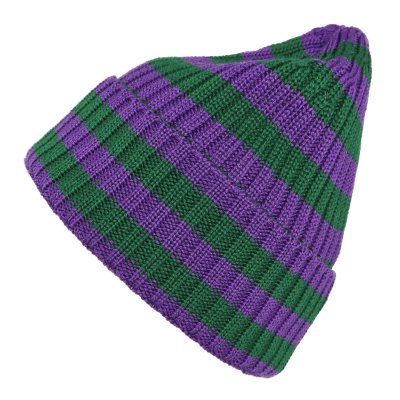 Beanies - Gårda Davos Striped Merino Wool Beanie (grønn/lilla)
