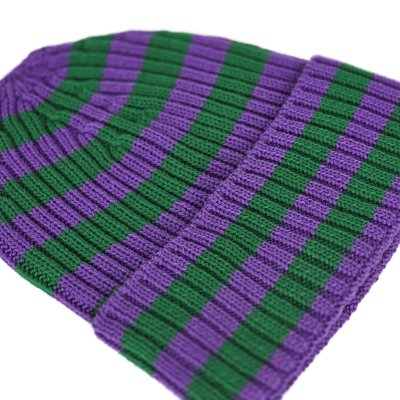 Beanies - Gårda Davos Striped Merino Wool Beanie (grønn/lilla)