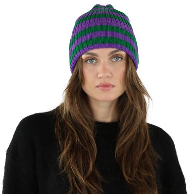 Beanies - Gårda Davos Striped Merino Wool Beanie (grønn/lilla)