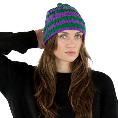 Beanies - Gårda Davos Striped Merino Wool Beanie (grønn/lilla)