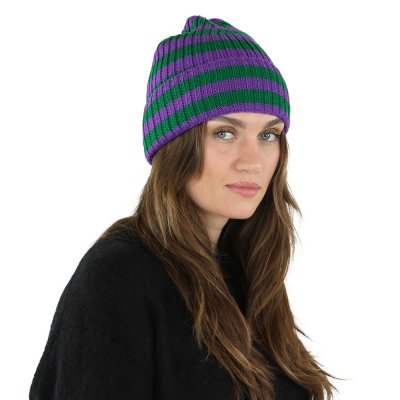 Beanies - Gårda Davos Striped Merino Wool Beanie (grønn/lilla)