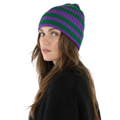 Beanies - Gårda Davos Striped Merino Wool Beanie (grønn/lilla)
