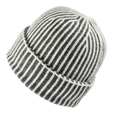 Beanies - Gårda Megève Striped Cashmere Mix Beanie (grå/hvit)