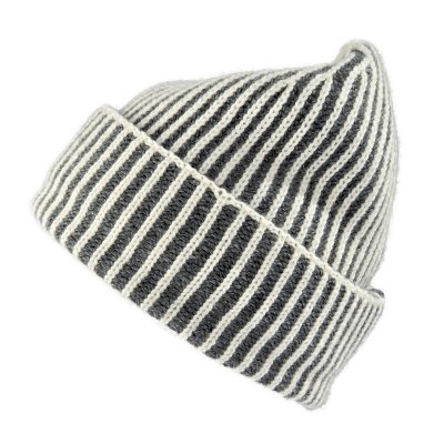Beanies - Gårda Megève Striped Cashmere Mix Beanie (grå/hvit)