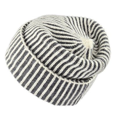 Beanies - Gårda Megève Striped Cashmere Mix Beanie (grå/hvit)