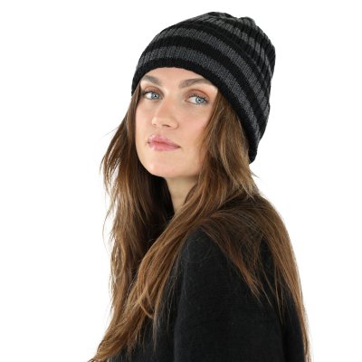 Beanies - Gårda Davos Striped Merino Wool Beanie (grå/svart)
