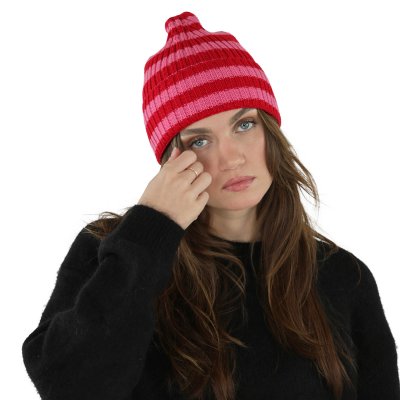 Beanies - Gårda Davos Striped Merino Wool Beanie (rød/rosa)