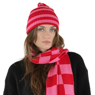 Beanies - Gårda Davos Striped Merino Wool Beanie (rød/rosa)