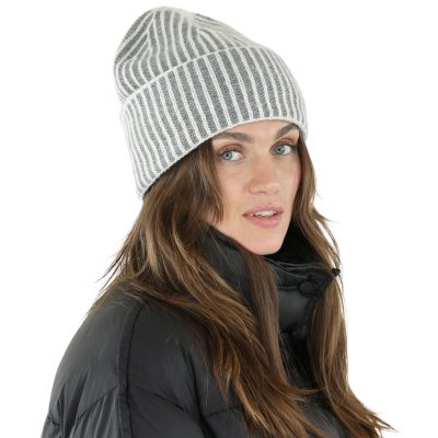 Beanies - Gårda Megève Striped Cashmere Mix Beanie (grå/hvit)