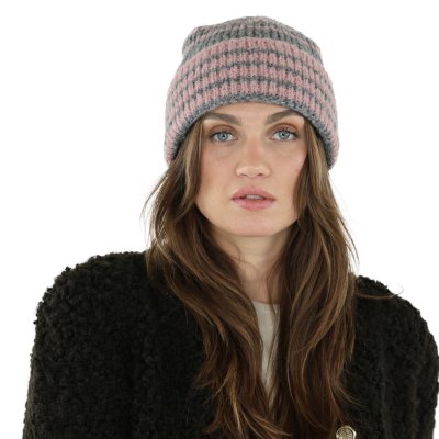Beanies - Gårda Verbier Striped Wool Mix Beanie (grå/rosa)