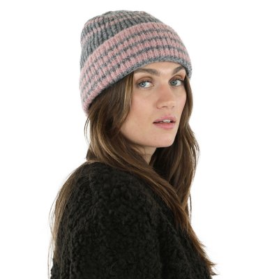 Beanies - Gårda Verbier Striped Wool Mix Beanie (grå/rosa)