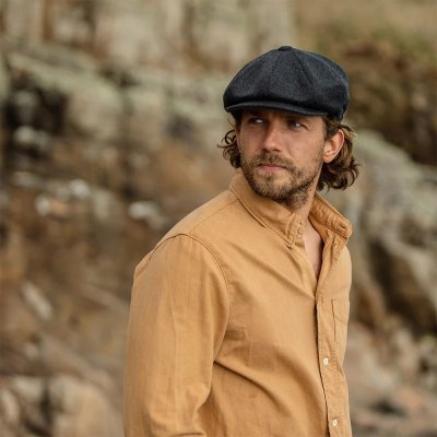 Sixpence / Flat cap - Jaxon Pure Wool Harlem Newsboy Cap (mørk grå)