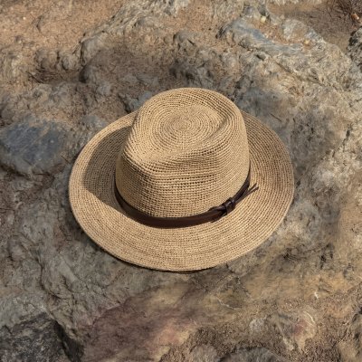 Stråhatt - Gårda Funchal Raffia Fedora (lys natur/mørk brun)