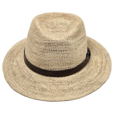 Stråhatt - Gårda Funchal Raffia Fedora (lys natur/mørk brun)
