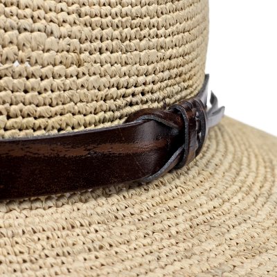 Stråhatt - Gårda Funchal Raffia Fedora (lys natur/mørk brun)