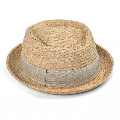 Stråhatt - Gårda Serreta Raffia Trilby (lys natur/lys grå)