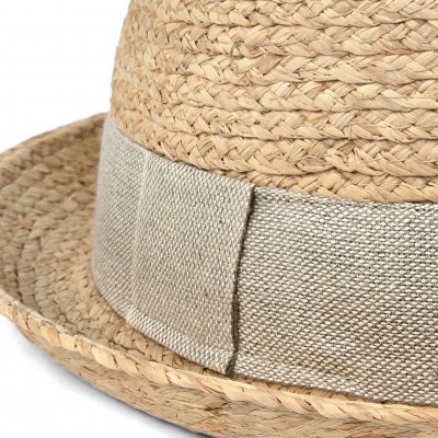 Stråhatt - Gårda Serreta Raffia Trilby (lys natur/lys grå)